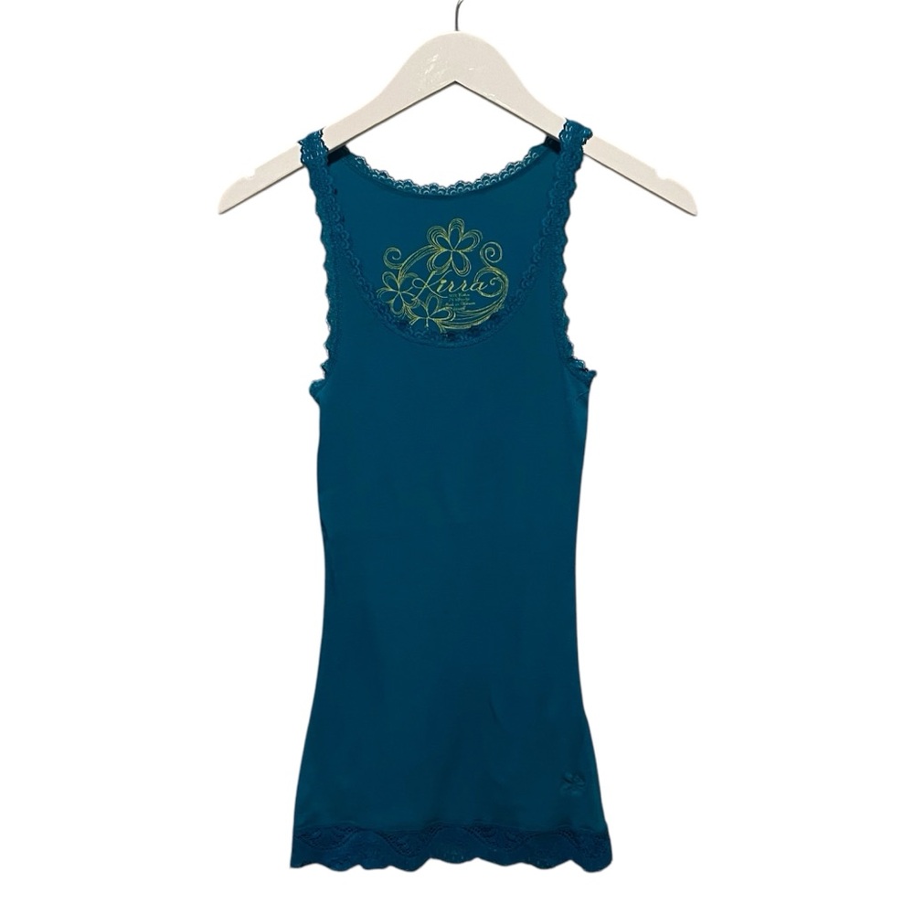 Vintage Kirra Lace Tank Size Small Ribbed Layering teal blue‎